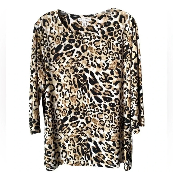 JM COLLECTION | Animal-Print 3/4-Sleeve Jacquard Top Size 1X (NWOT) - Picture 1 of 5